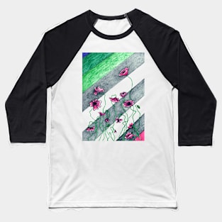 Poppies and Diagonal Stripes Baseball T-Shirt